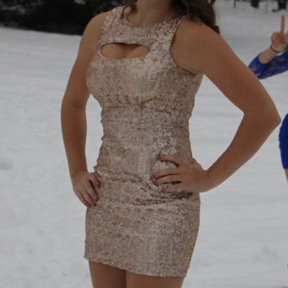 Champagne Gold Party Homecoming Prom Sequin Dress